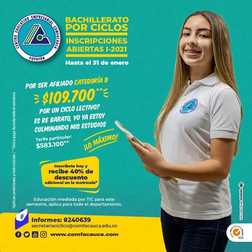 Culmine su bachillerato en el Centro Educativo Comfacauca