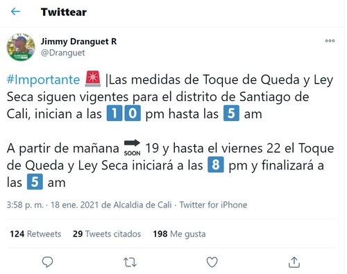 Medidas de ley seca y toque de queda en Cali hasta el 22 de enero