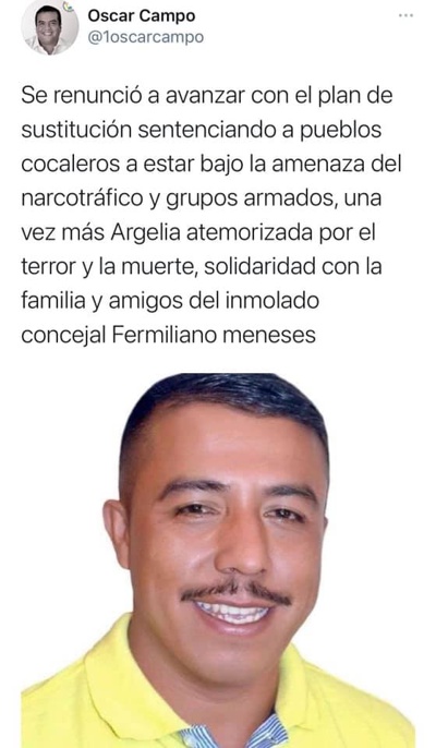 Oscar campo lamentó el asesinato concejal Fermiliano Meneses Hoyos