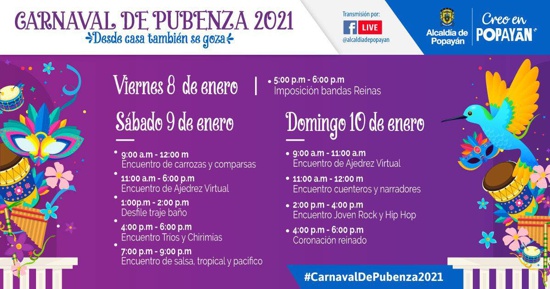 Conozca la Programación completa del Carnaval de Pubenza 2021