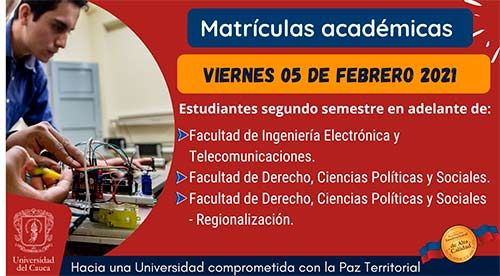Cronograma de matrículas académicas en Unicauca