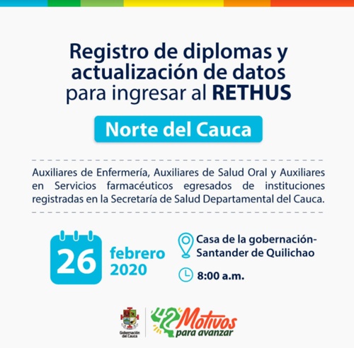 Invitan a registrar diplomas y actualización de datos para ingresar a RETHUS en Cauca Invitan a registrar diplomas y actualización de datos para ingresar a RETHUS en Cauca