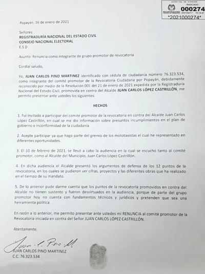 Se desintegra el comité promotor de revocatoria