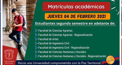Cronograma de matrículas académicas en Unicauca