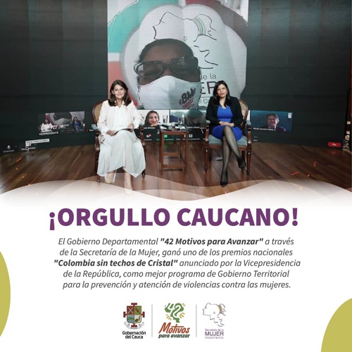 Cauca gana premio por prevenir violencias contra la mujer - Colombia sin Techos de Cristal 2021. Cauca gana premio por prevenir violencias contra la mujer - Colombia sin Techos de Cristal 2021.