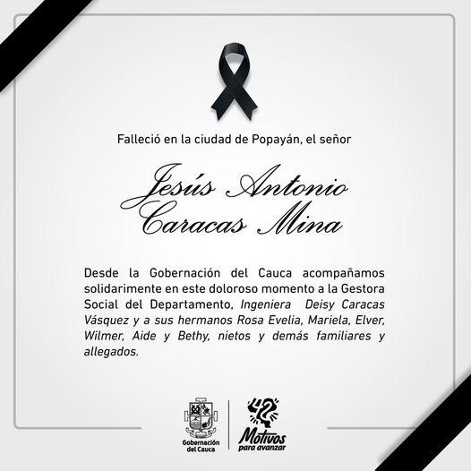 Falleció el padre de la gestora social del Cauca, Deisy Caracas. Falleció el padre de la gestora social del Cauca, Deisy Caracas.