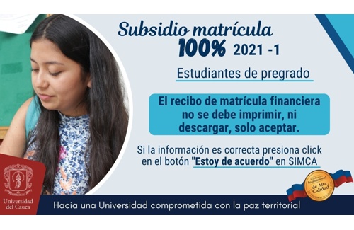 Matrícula subsidiada 100 por ciento en Unicauca