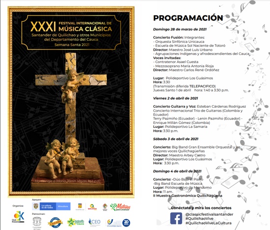 Programación Festival de Música Clásica 2021 - Santander de Quilichao Programación Festival de Música Clásica 2021 - Santander de Quilichao