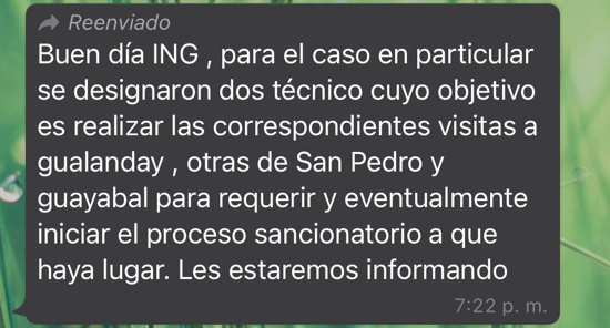 Respuesta del director de la CRC Norte a Emquilichao por aguas contaminadas por marraneras