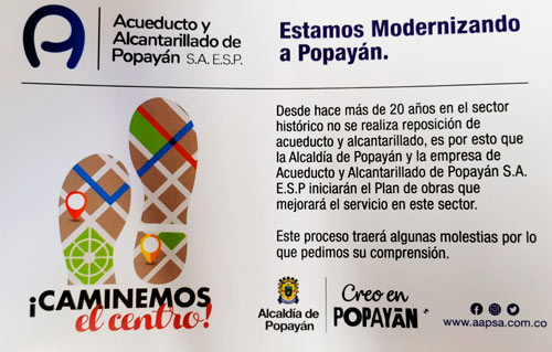 Iniciaron las intervenciones del Acueducto de Popayán en sector histórico Iniciaron las intervenciones del Acueducto de Popayán en sector histórico