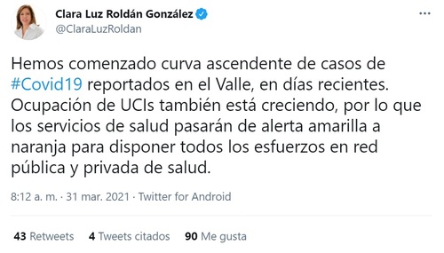 El Valle pasó a alerta naranja por aumento en la ocupación de UCI