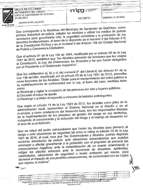 Decretan Toque de Queda y Ley Seca en Santander de Quilichao Decretan Toque de Queda y Ley Seca en Santander de Quilichao