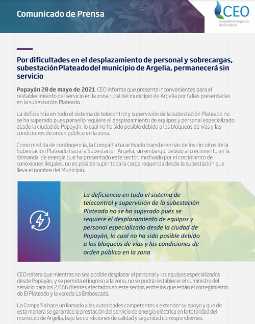 Comunicado CEO - 28 de mayo de 2021.