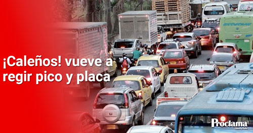 Volverá a regir pico y placa en la ciudad de Cali desde el 15 de junio