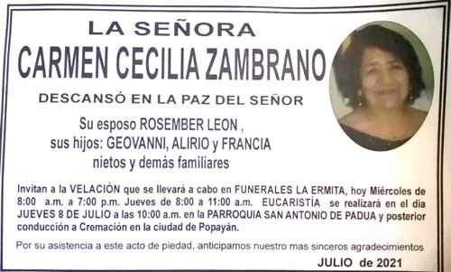 Falleció Chila Zambrano, ex docente de la Escuela El Rosario de Quilichao Falleció Chila Zambrano, ex docente de la Escuela El Rosario de Quilichao