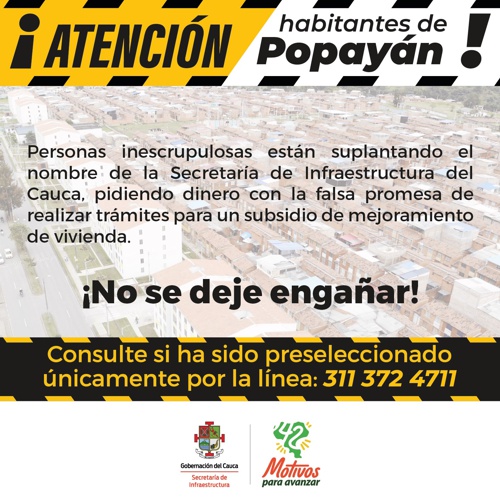 Comunicado a la opinión pública de la Gobernación del Cauca sobre no dejarse engañar