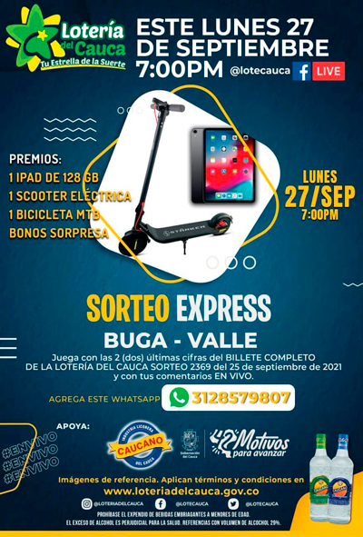 Gana premios este 27 de septiembre con la Lotería del Cauca