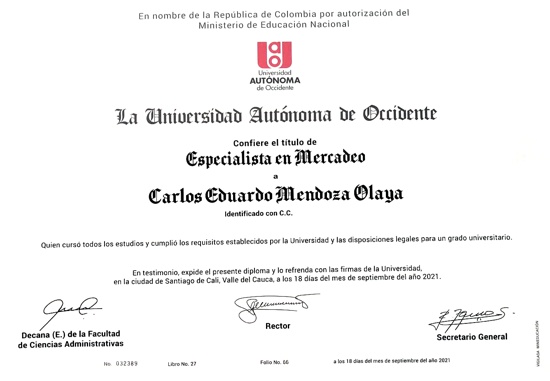 Carlos Eduardo Mendoza Olaya - Nuevo Especialista en Mercadeo Carlos Eduardo Mendoza Olaya - Nuevo Especialista en Mercadeo