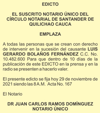 Edicto Luis Gerardo Bolaños