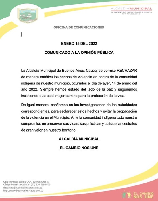 Administración Municipal rechazó hechos de violencia en Buenos Aires