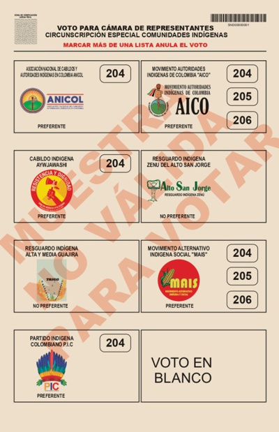 Cámara de Representantes, circunscripción especial comunidades indígenas