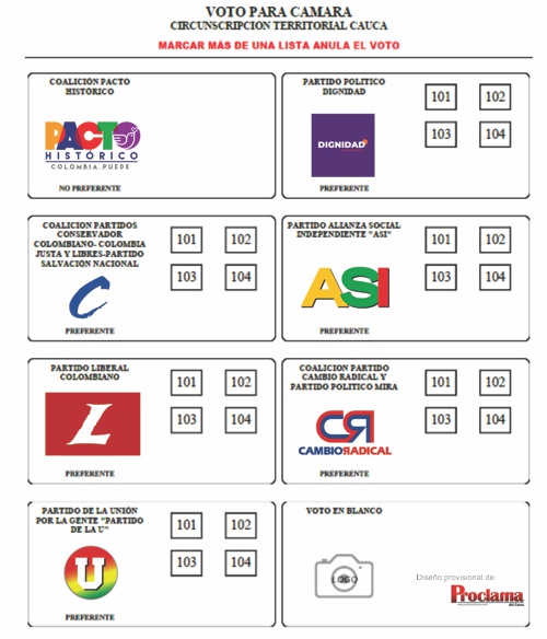 Tarjetón electoral para la Cámara de Representantes
