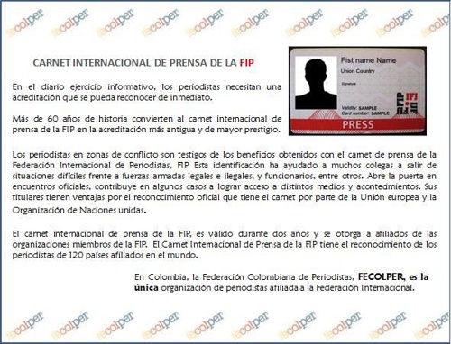 Credencial de la Federación Internacional de Periodistas Credencial de la Federación Internacional de Periodistas