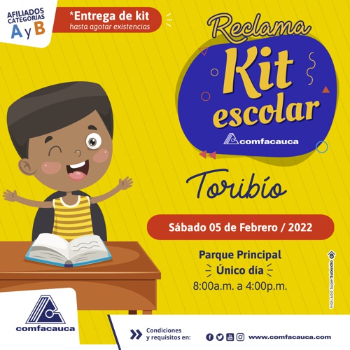 Kit Escolar Comfacauca - Toribío - Comfacauca acompaña al regreso a clases de niños y jóvenes