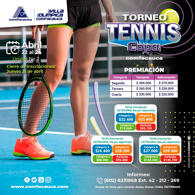 Participa del Torneo de Tenis Copa con Comfacauca