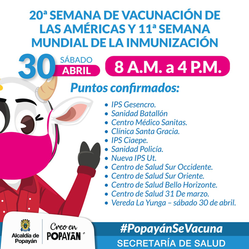Popayán se une a la Jornada de Vacunación de las Américas