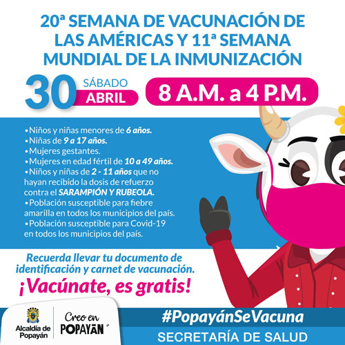 Popayán se une a la Jornada de Vacunación de las Américas