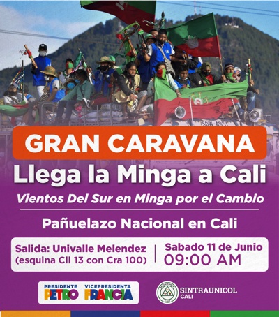 Anuncian llegada de la Minga a Cali este sábado 11 de junio Anuncian llegada de la Minga a Cali este sábado 11 de junio