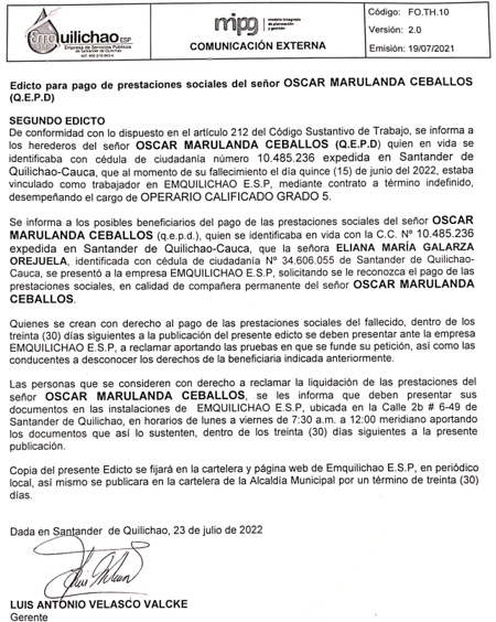 Edicto Oscar Marulanda Ceballos