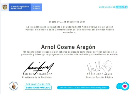 Mejor servidor público de 2021 en Colombia es de Puerto Tejada - Arnol Cosme Aragón Mejor servidor público de 2021 en Colombia es de Puerto Tejada - Arnol Cosme Aragón