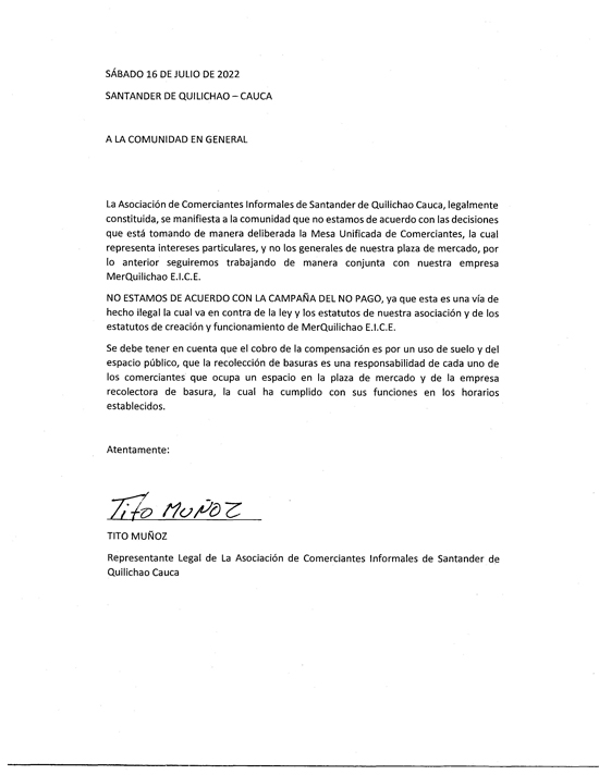 Comerciantes de Quilichao son cívicos y cumplen con la ley