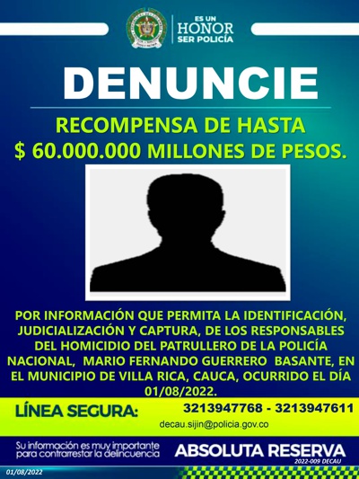 Ofrecen recompensa por asesinos de patrullero de la Policía Ofrecen recompensa por asesinos de patrullero de la Policía