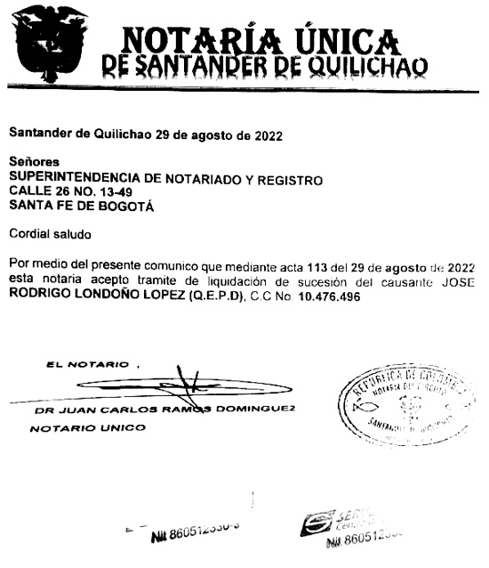 Edicto - Sucesión José Rodrigo Londoño - Notaría Única de Santander de Quilichao