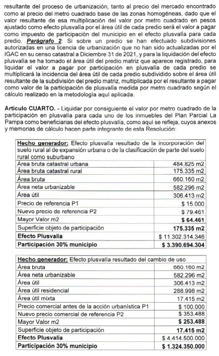 RESOLUCION No. 005 DEL 21 DE JUNIO DE 2022 - EFECTO PLUSVALIA PARA EL PLAN PARCIAL LA PAMPA EN EL MPIO PUERTO TEJADA