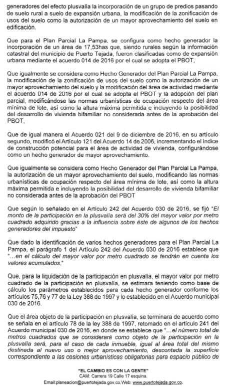 RESOLUCION No. 005 DEL 21 DE JUNIO DE 2022 - EFECTO PLUSVALIA PARA EL PLAN PARCIAL LA PAMPA EN EL MPIO PUERTO TEJADA