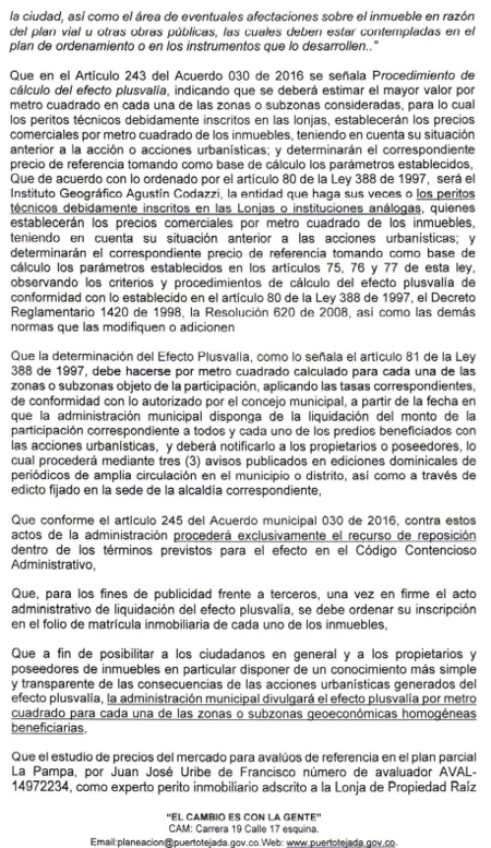 RESOLUCION No. 005 DEL 21 DE JUNIO DE 2022 - EFECTO PLUSVALIA PARA EL PLAN PARCIAL LA PAMPA EN EL MPIO PUERTO TEJADA