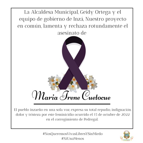 Repudian feminicidio en Inzá – Cauca Repudian feminicidio en Inzá – Cauca