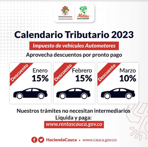 Calendario Tributario 2023 - Impuesto de Vehículos Automotores - Cauca Calendario Tributario 2023 - Impuesto de Vehículos Automotores - Cauca