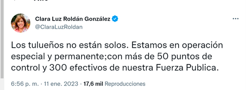Declaraciones de la gobernadora vía Twitter