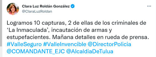 Declaraciones de la gobernadora vía Twitter