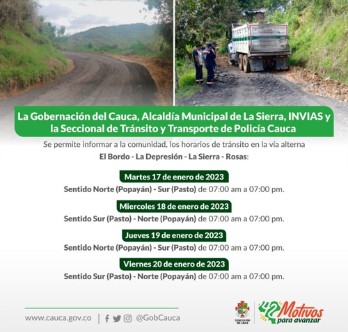 Horarios de tránsito vehicular en la vía Rosas