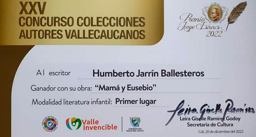 Humberto Jarrín, premio Jorge Isaacs 2022 por obra infantil Humberto Jarrín, premio Jorge Isaacs 2022 por obra infantil