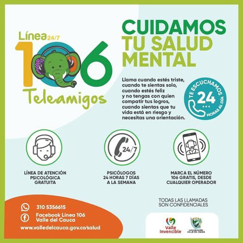 Línea 106 disponible para atender la salud mental en el Valle