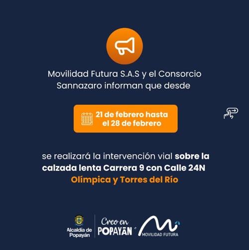 Actividades de obra calle 24N sector Olímpica - Torres del Río en Popayán Actividades de obra calle 24N sector Olímpica - Torres del Río en Popayán