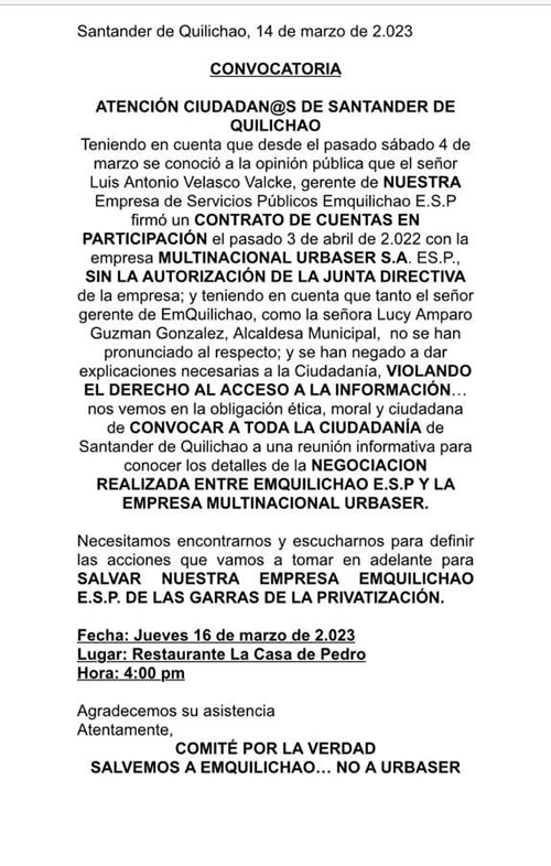 “Nunca se ha pensado privatizar Emquilichao”, gerente “Nunca se ha pensado privatizar Emquilichao”, gerente