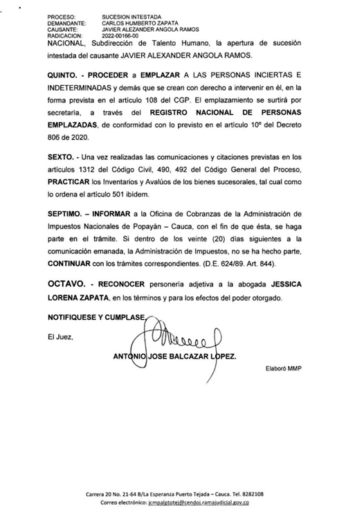 edicto: Carlos Humberto Zapata López edicto: Carlos Humberto Zapata López